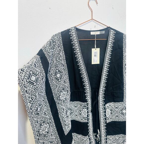 NWT RAMY BROOK Black White Tie Front Tassels Samira Mini Beachy Coverup Size XXS - Picture 4 of 11